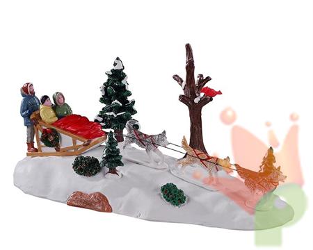 SCENA NATALIZIA SLITTA TRAINATA DA CANI CON FIGURE 11,8X24X10CM
