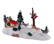 SCENA NATALIZIA SLITTA TRAINATA DA CANI CON FIGURE 11,8X24X10CM