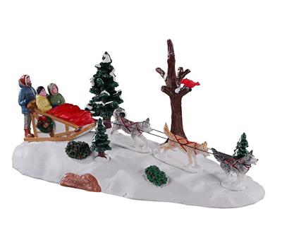 SCENA NATALIZIA SLITTA TRAINATA DA CANI CON FIGURE 11,8X24X10CM