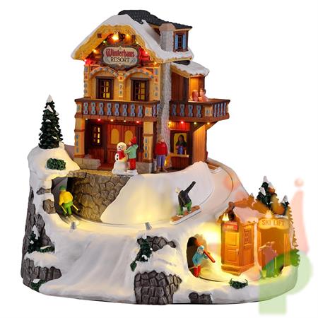 VILLAGGIO EDIFICIO CON PISTA E FUNIVIA CON LED 34X31X27CM