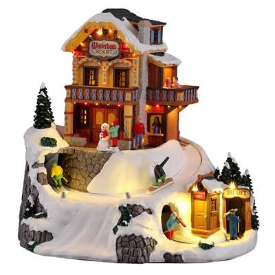 VILLAGGIO EDIFICIO CON PISTA E FUNIVIA CON LED 34X31X27CM