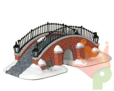PONTE IN MATTONI ROSSI CON LAMPIONE E NEVE 21X8X9,5CM