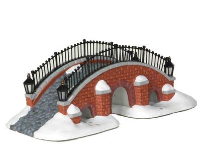 PONTE IN MATTONI ROSSI CON LAMPIONE E NEVE 21X8X9,5CM