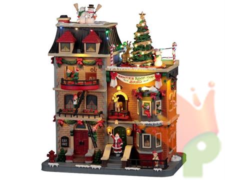 VILLAGGIO NATALIZIO EDIFICIO CON BABBO NATALE ED ELFI 29X23X15CM