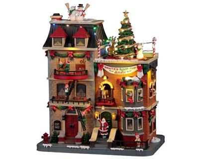 VILLAGGIO NATALIZIO EDIFICIO CON BABBO NATALE ED ELFI 29X23X15CM