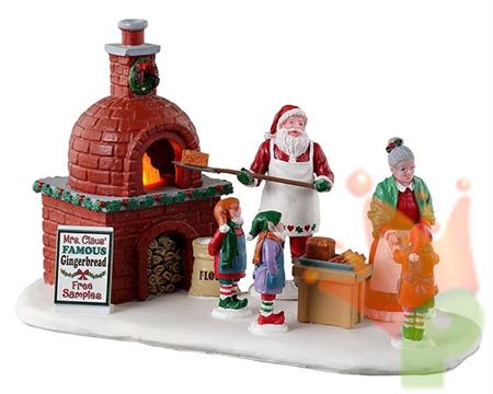 SCENA BABBO E MAMMA NATALE AL FORNO CON ELFI CON LED 10X16X8,5CM