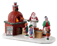 SCENA BABBO E MAMMA NATALE AL FORNO CON ELFI CON LED 10X16X8,5CM