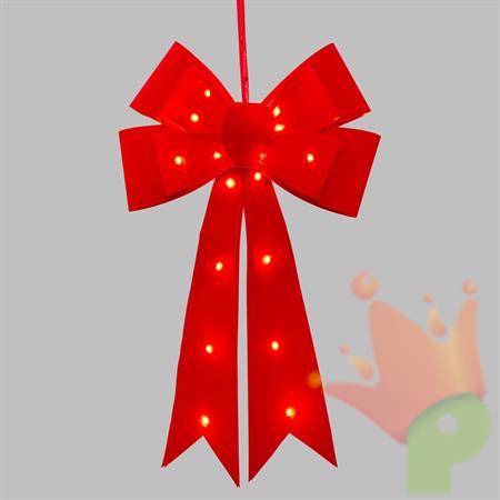 FIOCCO IN VELLUTO ROSSO CON MICROLED BIANCO CALDO 38X60CM