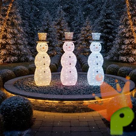 PUPAZZO DI NEVE LUMINOSO 3D BIANCO CALDO/FREDDO/MIXED 105CM