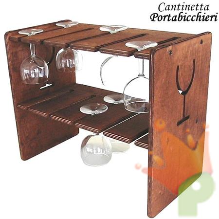 CANTINETTA PORTA BICCHIERI IN LEGNO SCURO 45X25X37CM