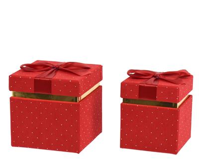SCATOLA IN VELLUTO CON PERLINE FIOCCO ROSSO 12,5X12,5X12,5CM