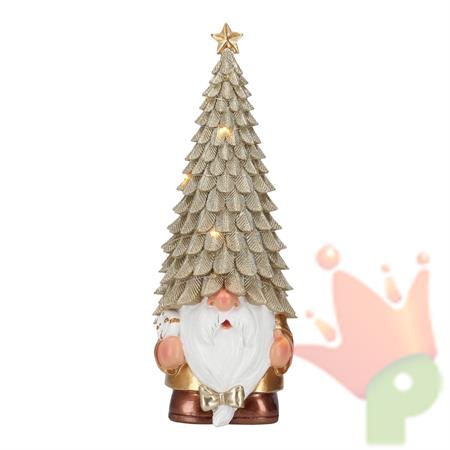 GNOMO NATALIZIO CON ALBERO SULLA TESTA AVORIO CON LED 29,5X11CM