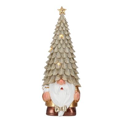 GNOMO NATALIZIO CON ALBERO SULLA TESTA AVORIO CON LED 29,5X11CM