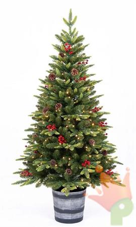 ALBERO DI NATALE 120CM IN VASO CON BACCHE E 200 LED BIANCO CALDO