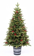 ALBERO DI NATALE 120CM IN VASO CON BACCHE E 200 LED BIANCO CALDO