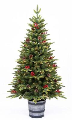 ALBERO DI NATALE 120CM IN VASO CON BACCHE E 200 LED BIANCO CALDO