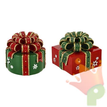 PACCHI REGALO CON FIOCCO IN FERRO VERDE/ROSSO 11X21X9CM 2ASS