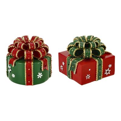 PACCHI REGALO CON FIOCCO IN FERRO VERDE/ROSSO 11X21X9CM 2ASS