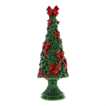 ALBERO DI NATALE VERDE CON FIOCCHI ROSSI 13,5X13X38CM