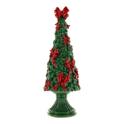 ALBERO DI NATALE VERDE CON FIOCCHI ROSSI 13,5X13X38CM