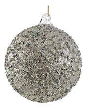 PALLINA DI NATALE IN VETRO CON STRASS E GLITTER ARGENTO 10CM