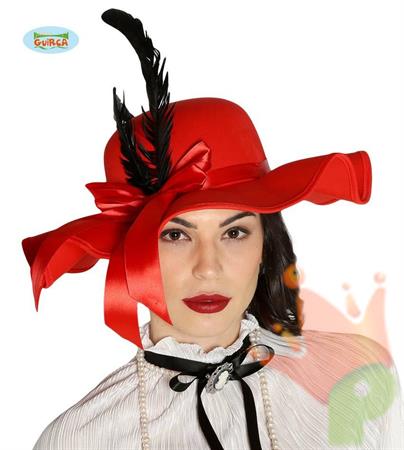CAPPELLO ROSSO CON PIUME