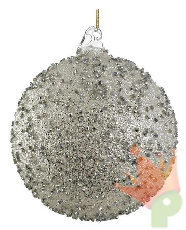 PALLINA DI NATALE IN VETRO CON STRASS E GLITTER ARGENTO 12CM