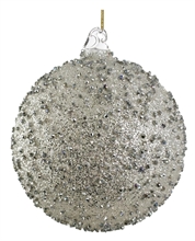 PALLINA DI NATALE IN VETRO CON STRASS E GLITTER ARGENTO 12CM