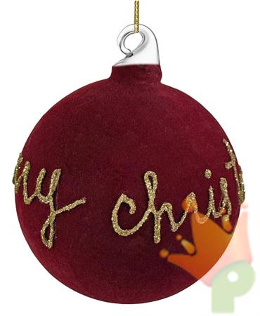 PALLINA DI NATALE IN VETRO BORDEAUX SCRITTA MERRY CHRISTMAS 8CM