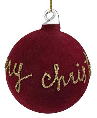 PALLINA DI NATALE IN VETRO BORDEAUX SCRITTA MERRY CHRISTMAS 8CM