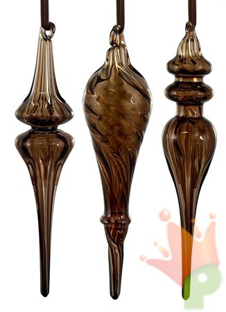 PENDENTE IN VETRO GOCCIA MARRONE 15CM 3ASS