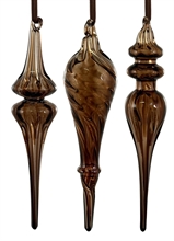PENDENTE IN VETRO GOCCIA MARRONE 15CM 3ASS