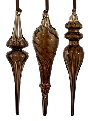 PENDENTE IN VETRO GOCCIA MARRONE 15CM 3ASS