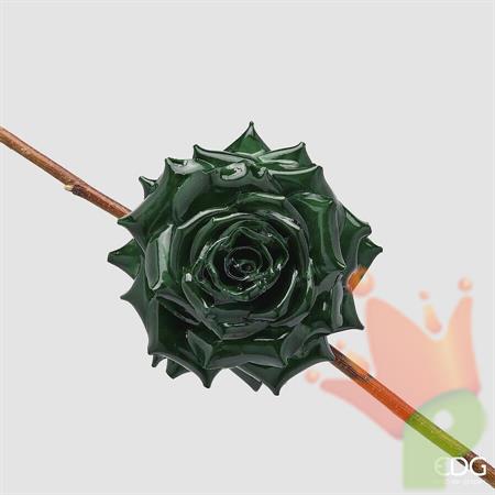 ROSA CON CLIP VERDE LUCIDO 16CM