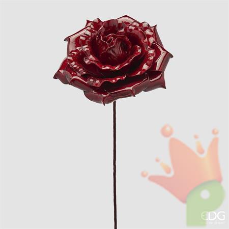 ROSA CON RAMO BORDEAUX LUCIDO 60CM