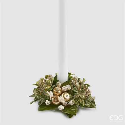 CORONA PORTACANDELA CON FOGLIE E MELE ORO 10CM