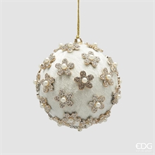 PALLINA DI NATALE CON FIORELLINI BIANCO/ARGENTO 10CM