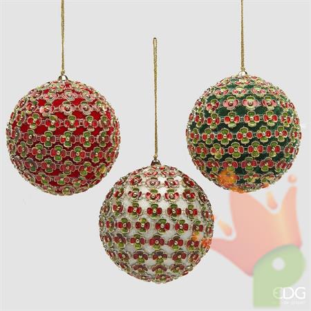 PALLINA DI NATALE CON FIORI ROSSI/VERDI 10CM 3ASS