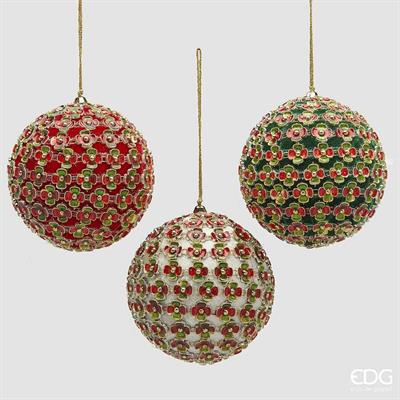 PALLINA DI NATALE CON FIORI ROSSI/VERDI 10CM 3ASS
