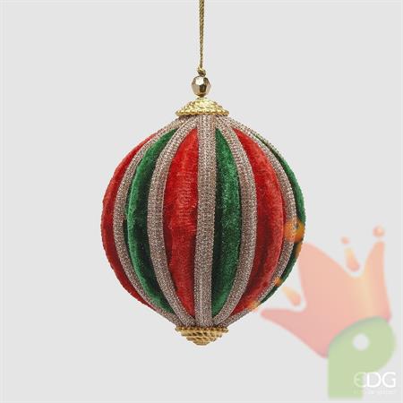 PALLINA DI NATALE IN VELLUTO CON STRASS SPICCHI ROSSO/VERDE 10CM