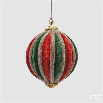 PALLINA DI NATALE IN VELLUTO CON STRASS SPICCHI ROSSO/VERDE 10CM