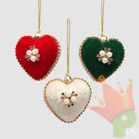 PENDENTE FORMA CUORE ELIZABETH IN VELLUTO CON PERLE 6CM 3ASS