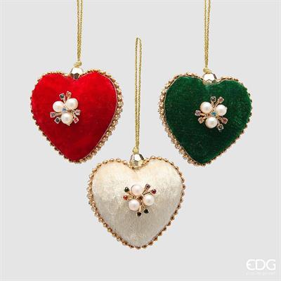 PENDENTE FORMA CUORE ELIZABETH IN VELLUTO CON PERLE 6CM 3ASS