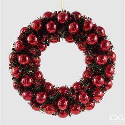 GHIRLANDA FUORIPORTA CON PALLINE ROSSO 32CM