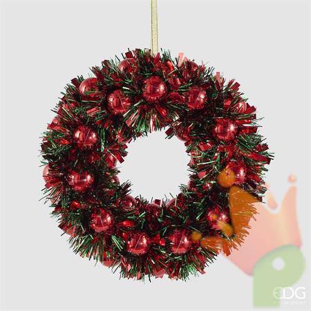 GHIRLANDA FUORIPORTA CON PALLINE ROSSO 23CM