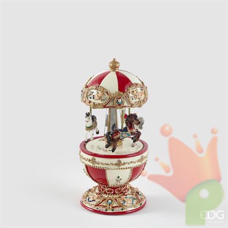 CARILLON GIOSTRA CON RENNE BIANCO/ROSSO 18,5CM