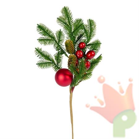RAMETTO DI PINO CON BACCHE/SFERE 38CM PVC