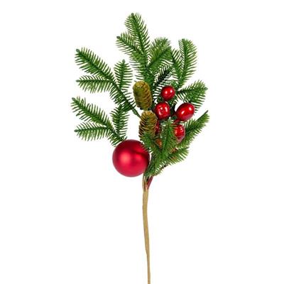 RAMETTO DI PINO CON BACCHE/SFERE 38CM PVC