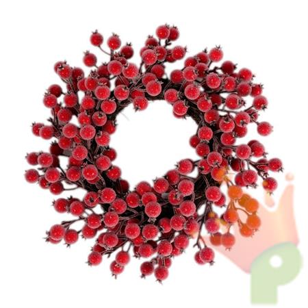 GHIRLANDA FUORIPORTA CON BACCHE ROSSE GHIACCIATE 40CM