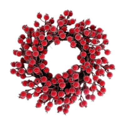 GHIRLANDA FUORIPORTA CON BACCHE ROSSE GHIACCIATE 40CM